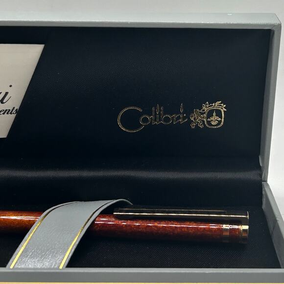 Vintage COLIBRI Brown Tan Lacquer w/ Gold Trim Ballpoint Pen and case - Picture 2 of 6